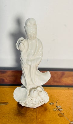 Antique Chinese Blanc de Chine Porcelain Sculpture of Quan Ying