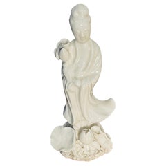 Antique Chinese Blanc de Chine Porcelain Sculpture of Quan Ying