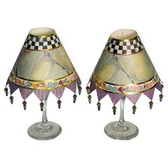 Original MacKenzie and Childs Handpainted Lamp Shades Pair in Box