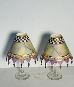 Original MacKenzie and Childs Handpainted Lamp Shades Pair in Box