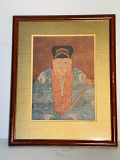 Antique Qing Dynasty High Priest Portrait, Handpainted Watercolor