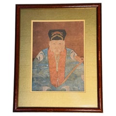 Antique Qing Dynasty High Priest Portrait, Handpainted Watercolor