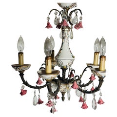 Antique Italian Capodimonte Veramic Flowers Chandelier