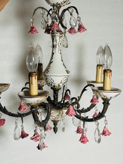 Antique Italian Capodimonte Veramic Flowers Chandelier