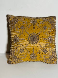 Vintage Marakesh Gold Thread Embroidered Silk Pillow