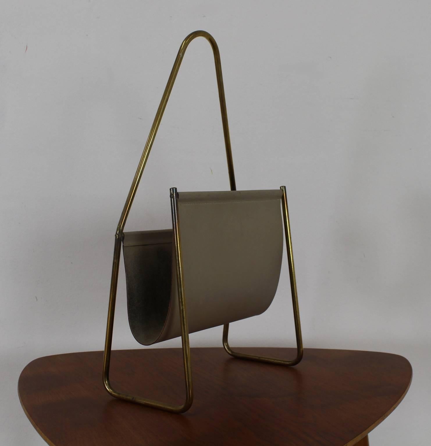 Mid-20th Century Magazine Holder Newspaper Tray by Carl Auböck in Brass