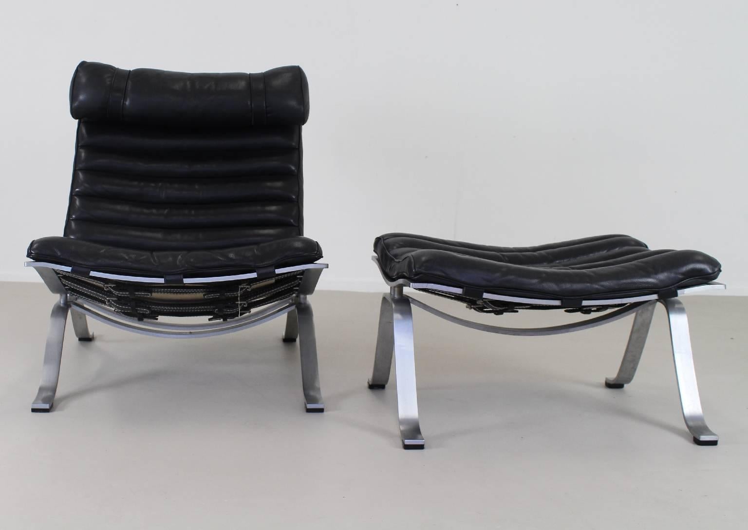 Mid-Century Modern Exclusive Black Leather Lounge Set by Arne Norell For Sale