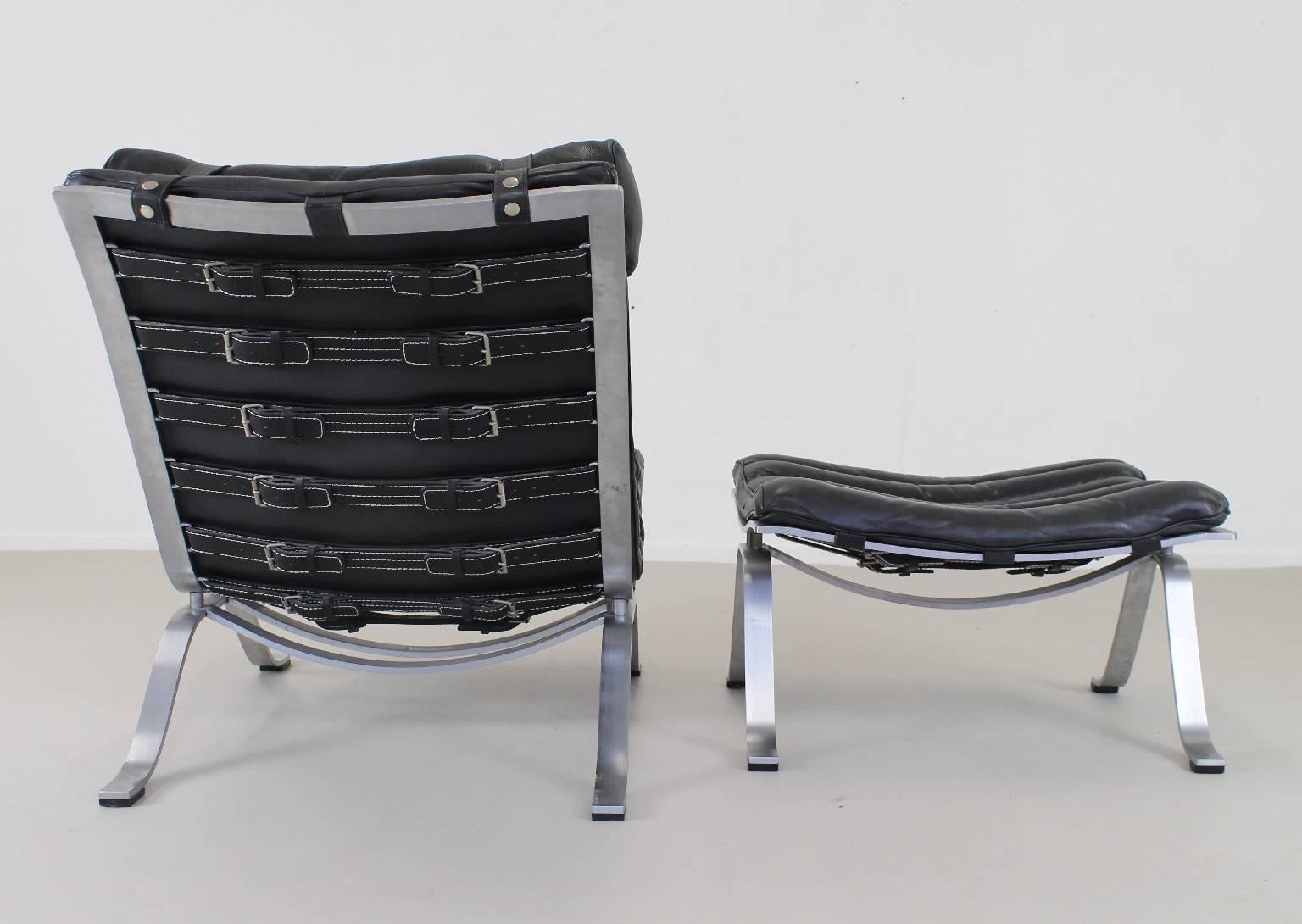 Swedish Exclusive Black Leather Lounge Set by Arne Norell For Sale