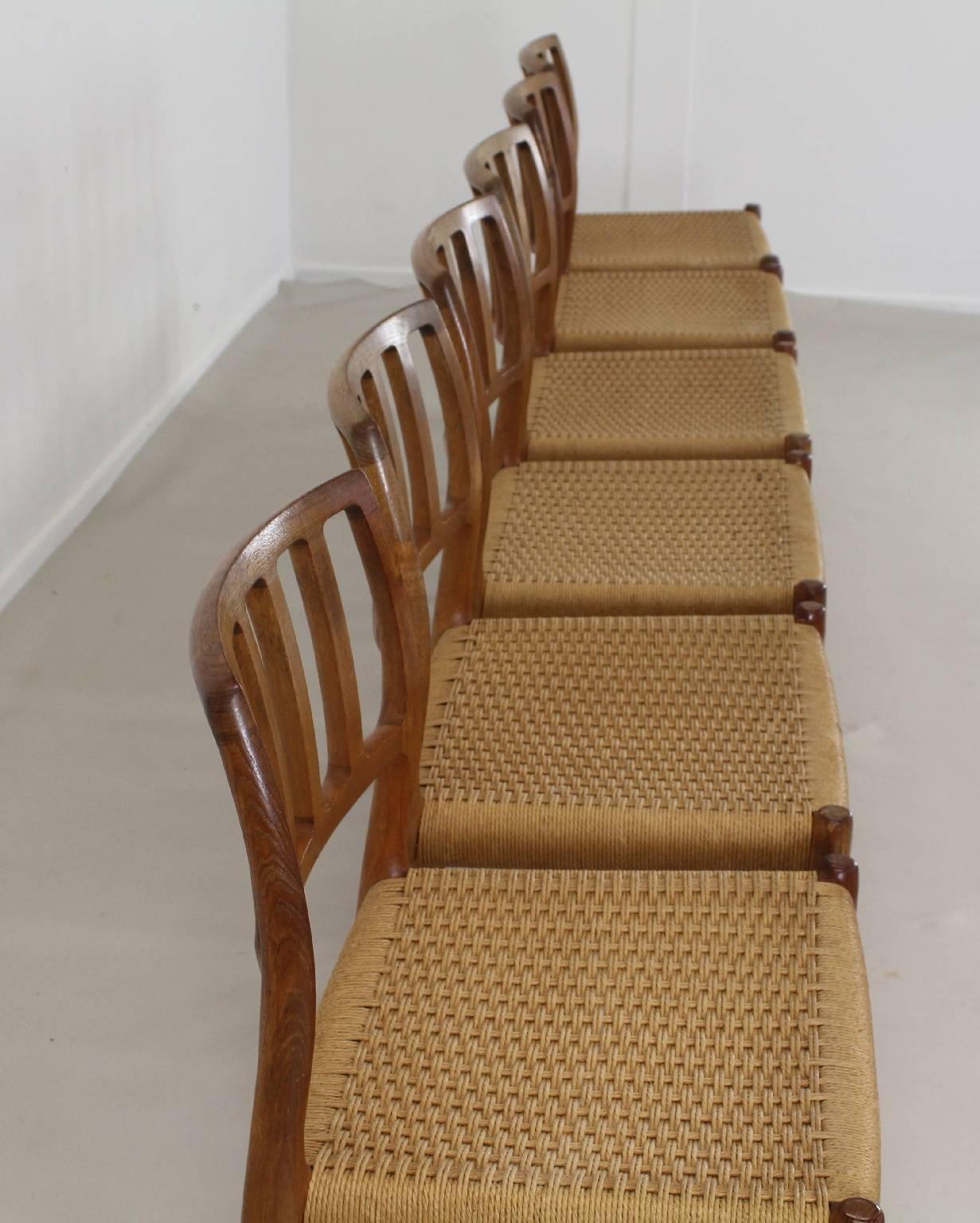 Papercord Danish Design Teakwood Dining Chairs by Niels Møller For Sale