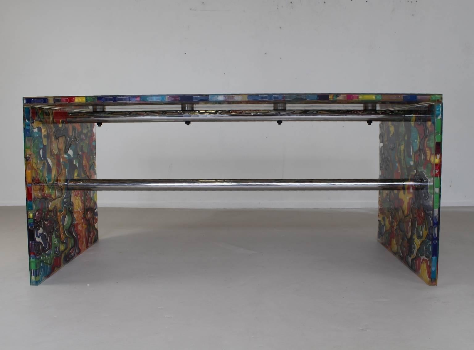 Late 20th Century Eye-Catching Eighties Plexiglass Dutch Design Desk with Stunning Pop Art Effect