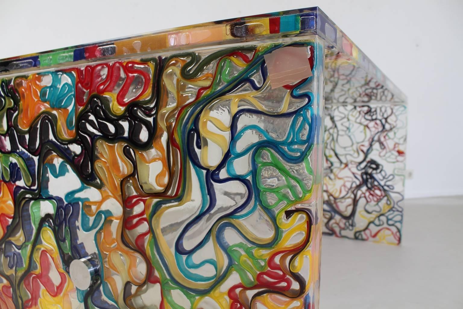Eye-Catching Eighties Plexiglass Dutch Design Desk with Stunning Pop Art Effect 2