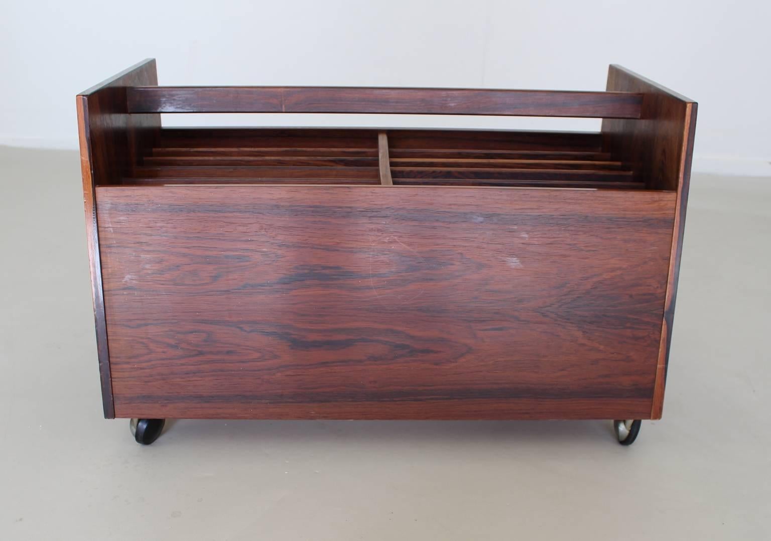 Beautiful Scandinavian Rosewood Vinyl Records Trolley for Bruksbo, Norway For Sale 1