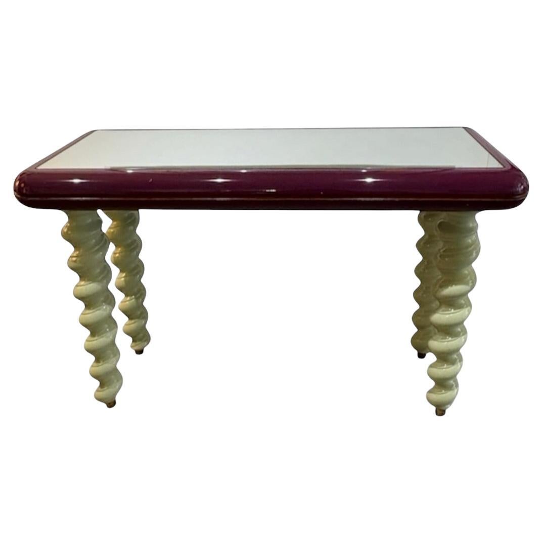 Postmoderne Les années 1970,  Wood laqué, verre miroir et laiton,  Console italienne en vente
