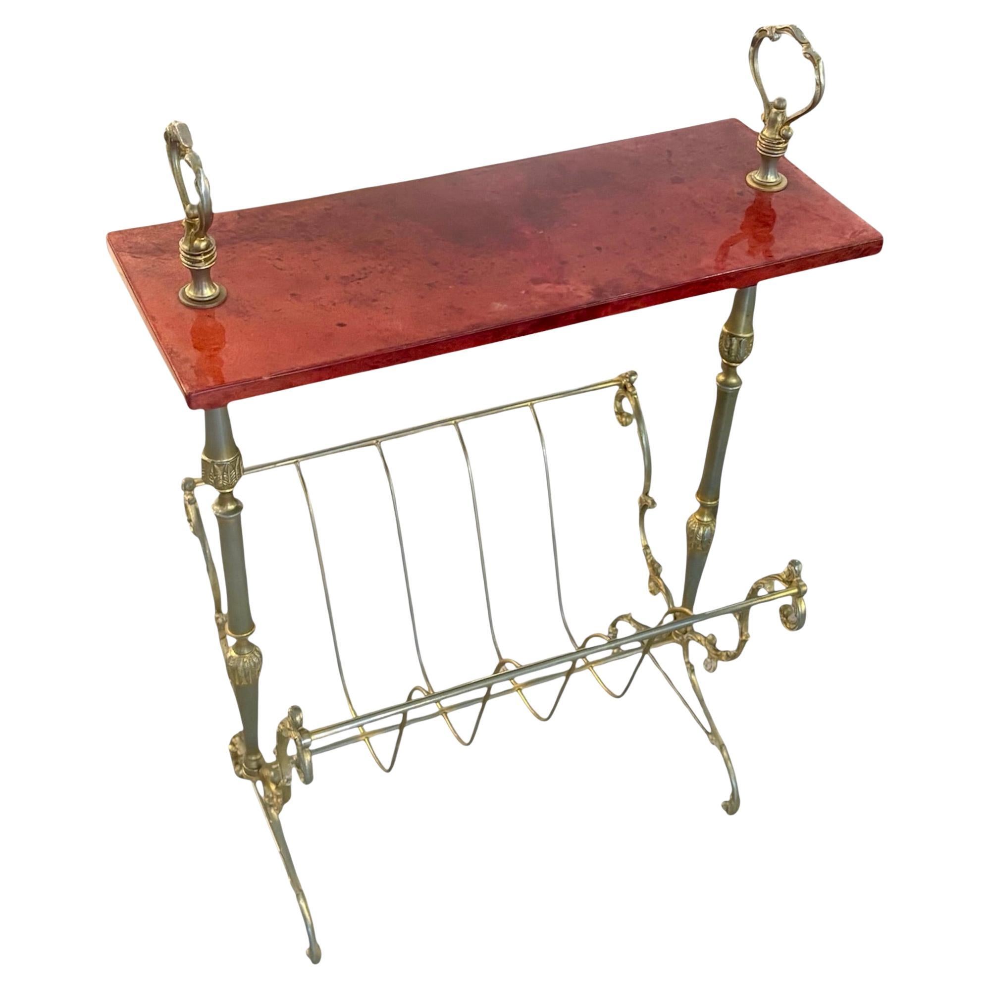 Aldo Tura, 1960s Italian, Parchment , Side Table/ Magazine rack For Sale