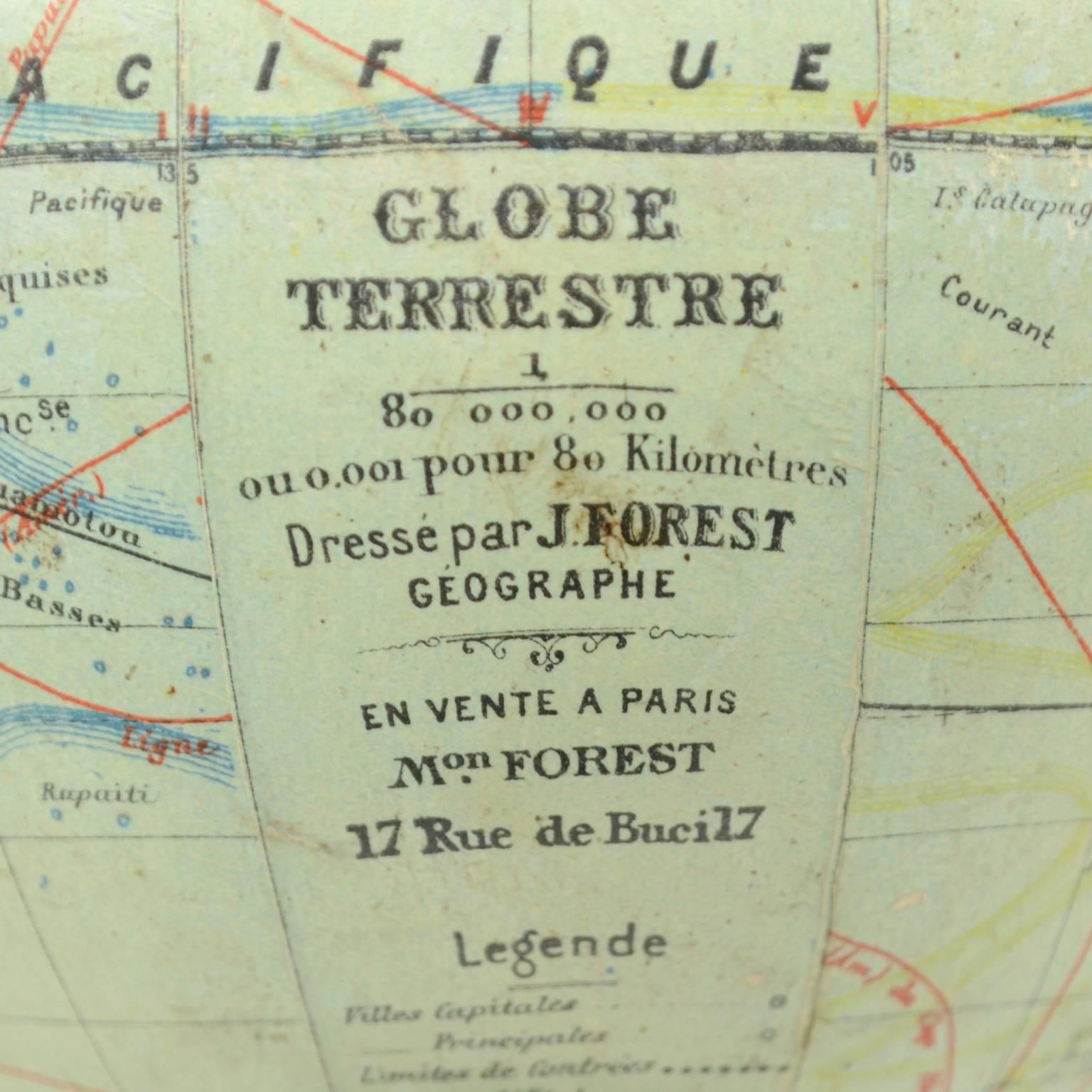 Terrestrial Globe Edited by the French Cartographer J. Forest in the 1930s 1