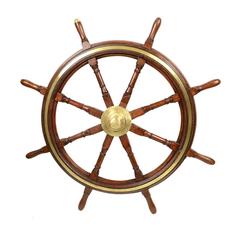 End 19th century Large Nautical Mahogany Rudder with Eight Spokes Bronze Hub UK