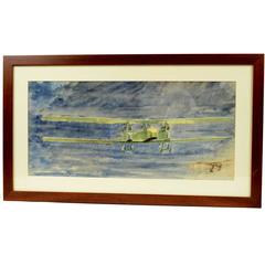Watercolor Depicting a Twin-Engined Biplane 9