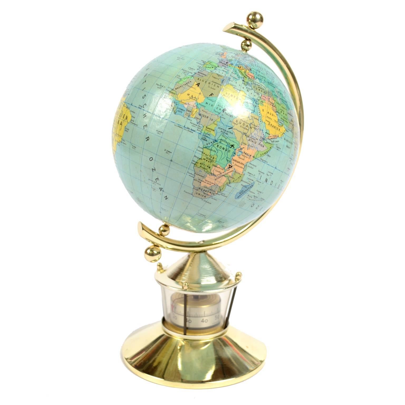 Small German Globe with Thermometer Made in 1950s
