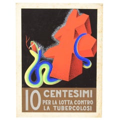 1930s Italian Futurist Poster Sketch "Ten Cents to Fight Tubercolosis"