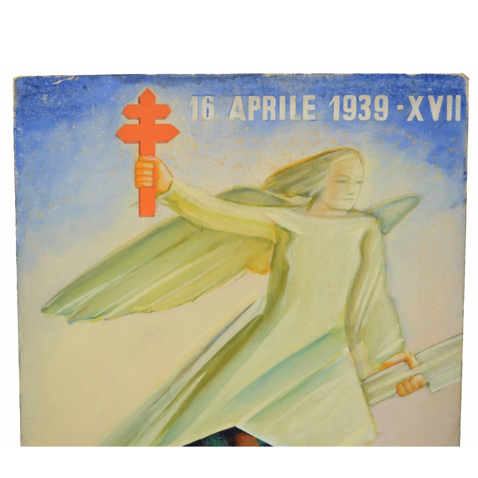 Italien 1939er Skizze  Futuristisches Poster „Tag zweier Kreuze“ gegen Tuberculosis  im Zustand „Gut“ im Angebot in Milan, IT