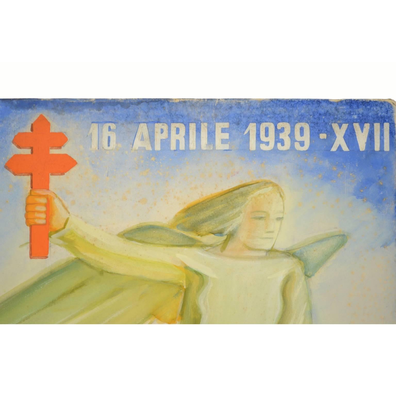 Italien 1939er Skizze  Futuristisches Poster „Tag zweier Kreuze“ gegen Tuberculosis  (Mitte des 20. Jahrhunderts) im Angebot