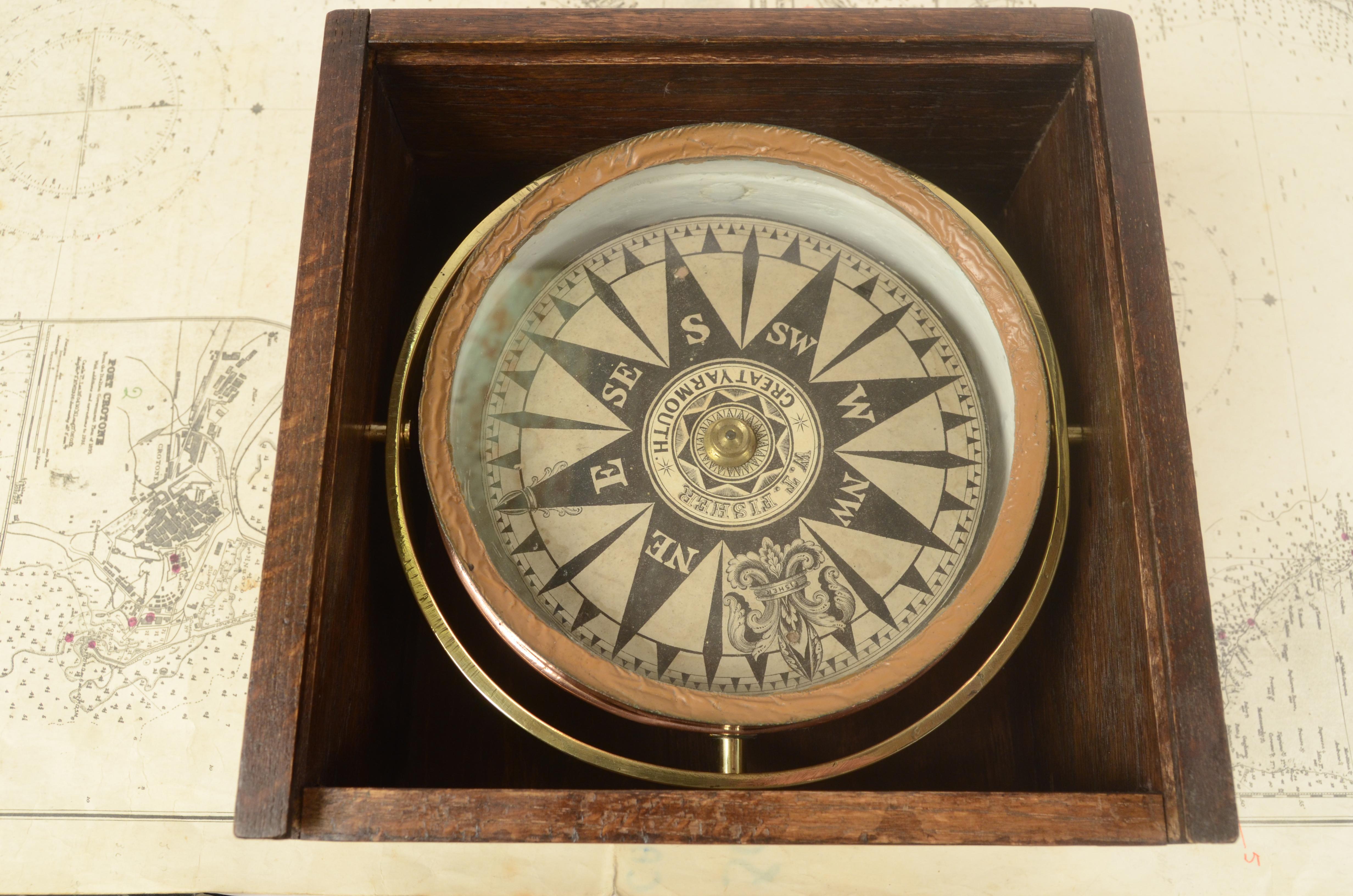 Mid-19th Century 19th Century Antique Magnetic Nautical Compass W.T. Fisher Maritime Navigation