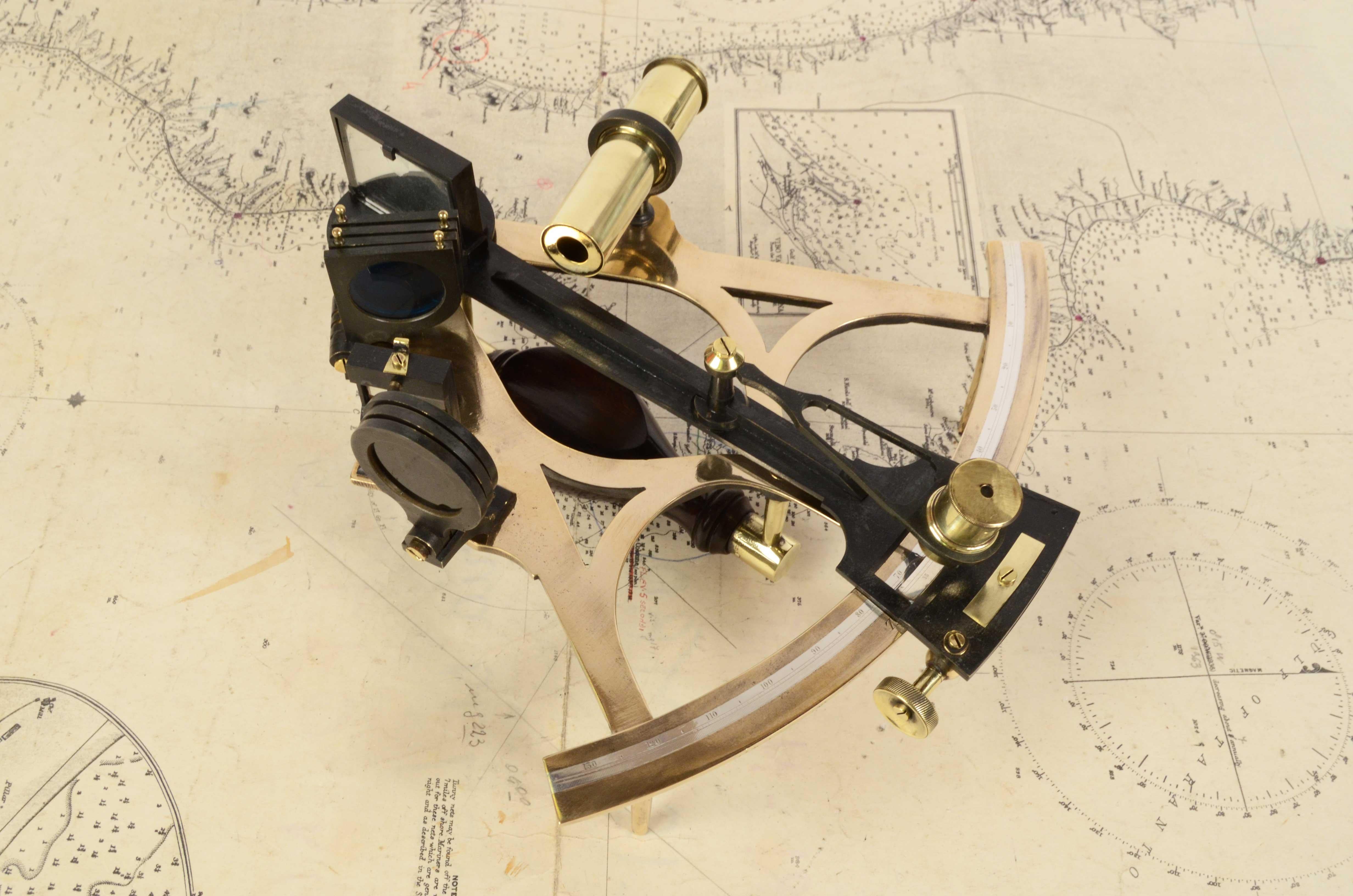 Late 19th Century 1870s Brass Sextant Signed Ainsley Antique Marine Navigation Instrument