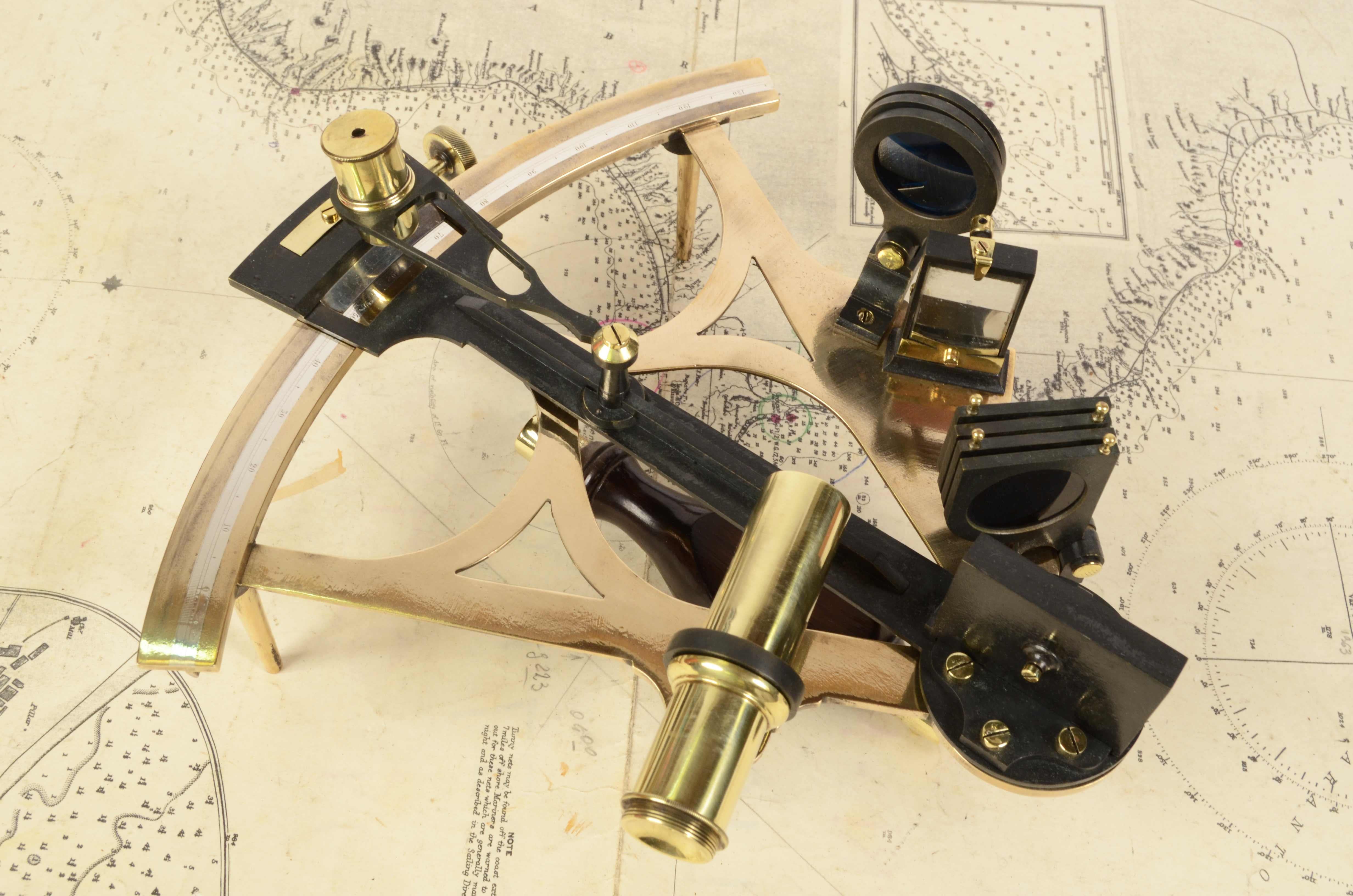 1870s Brass Sextant Signed Ainsley Antique Marine Navigation Instrument 2