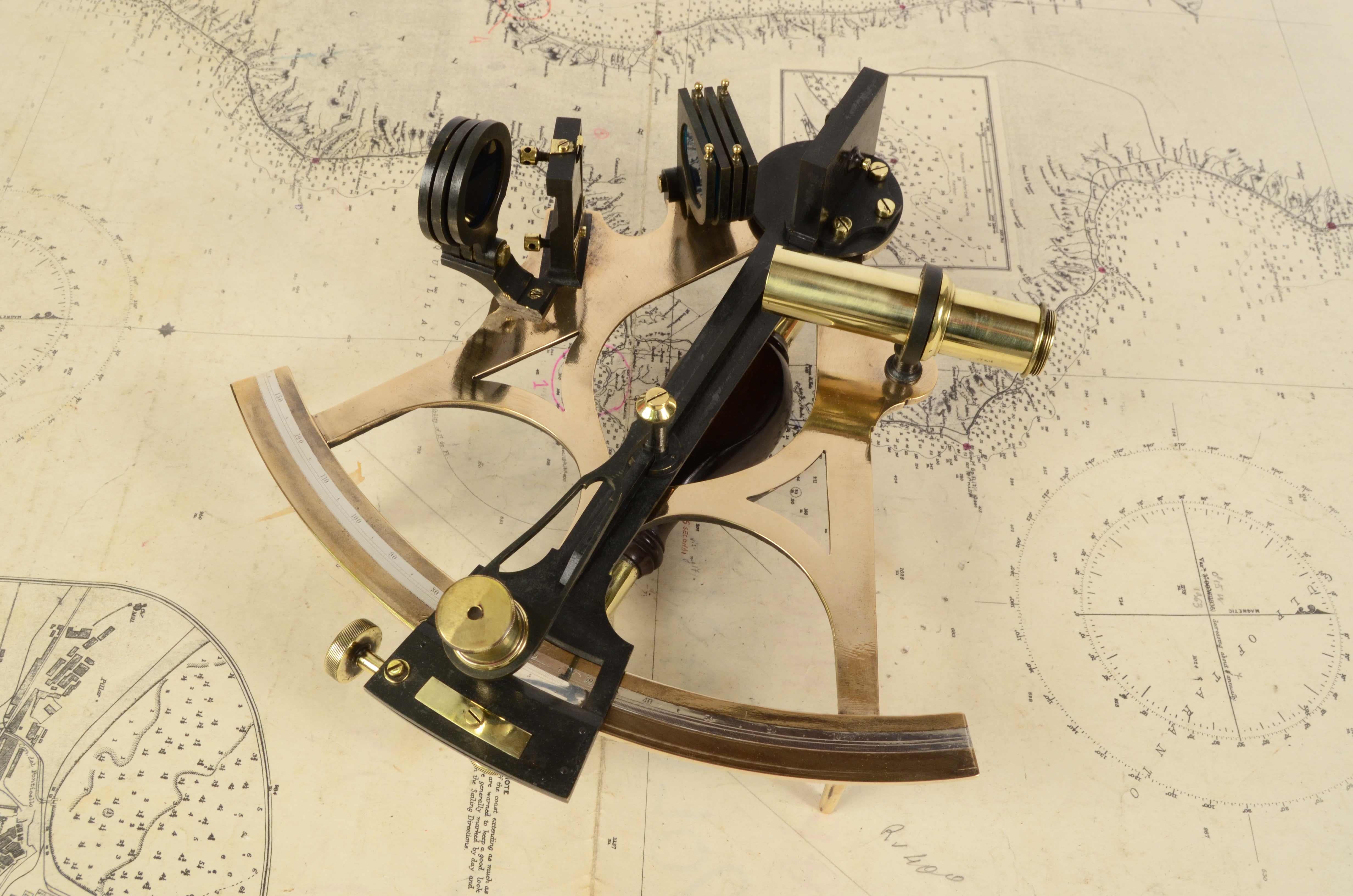 1870s Brass Sextant Signed Ainsley Antique Marine Navigation Instrument 1