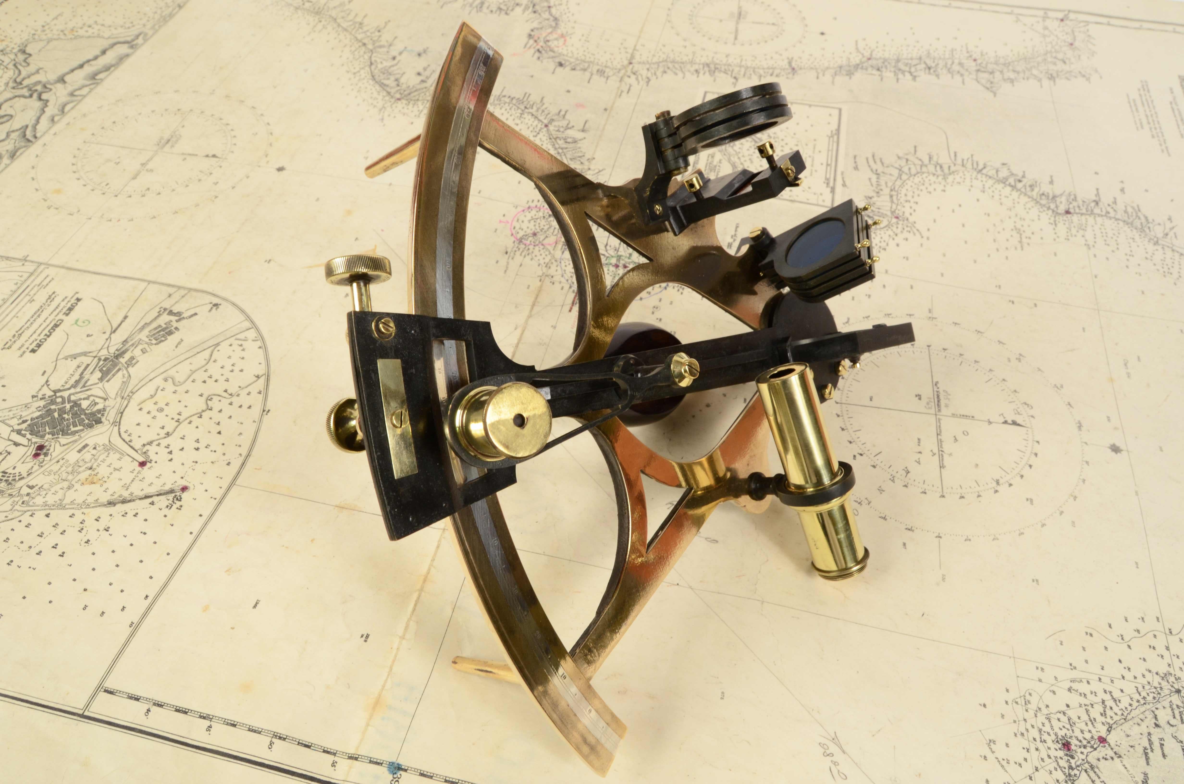 1870s Brass Sextant Signed Ainsley Antique Marine Navigation Instrument 10