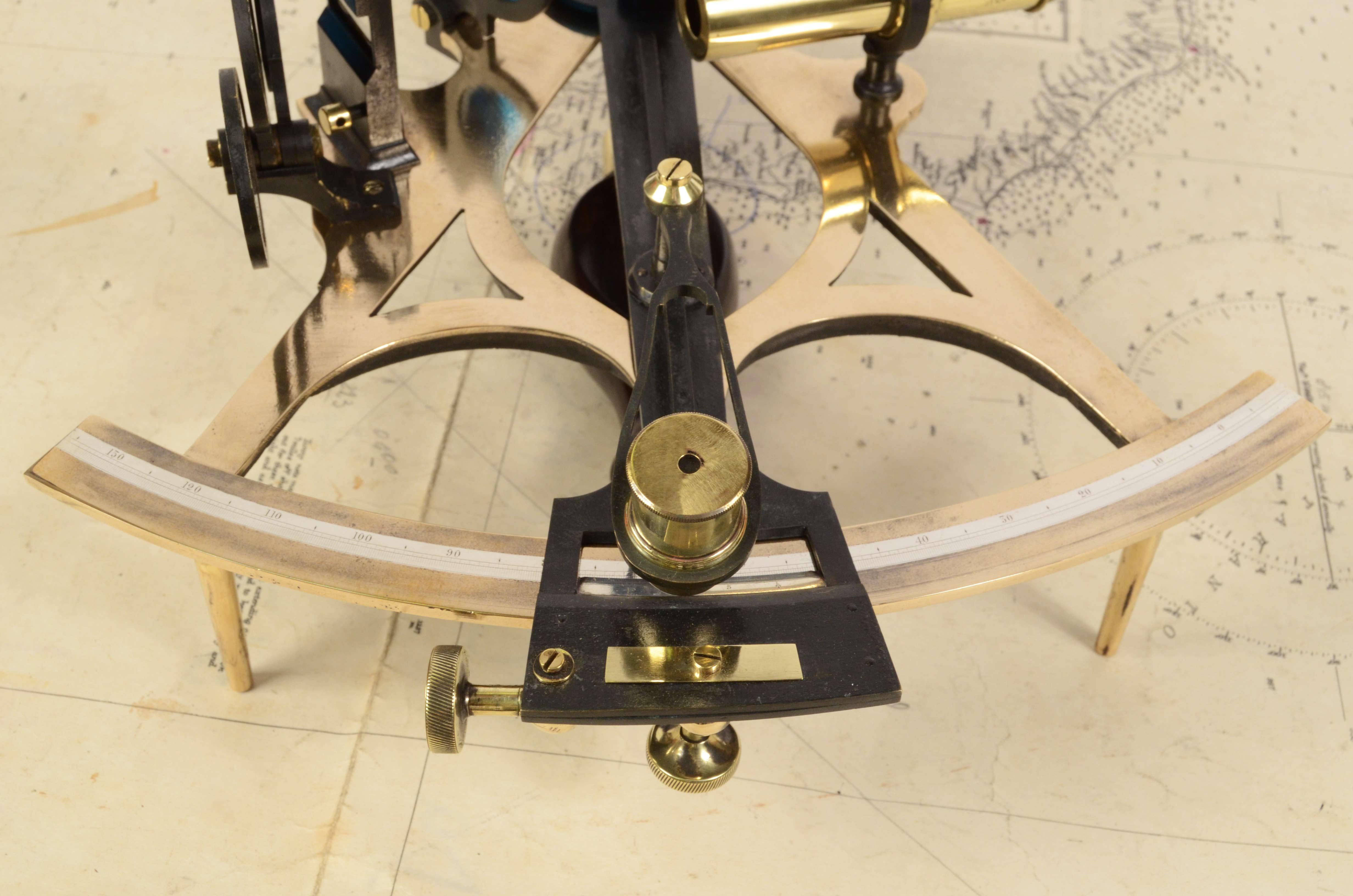 1870s Brass Sextant Signed Ainsley Antique Marine Navigation Instrument 7