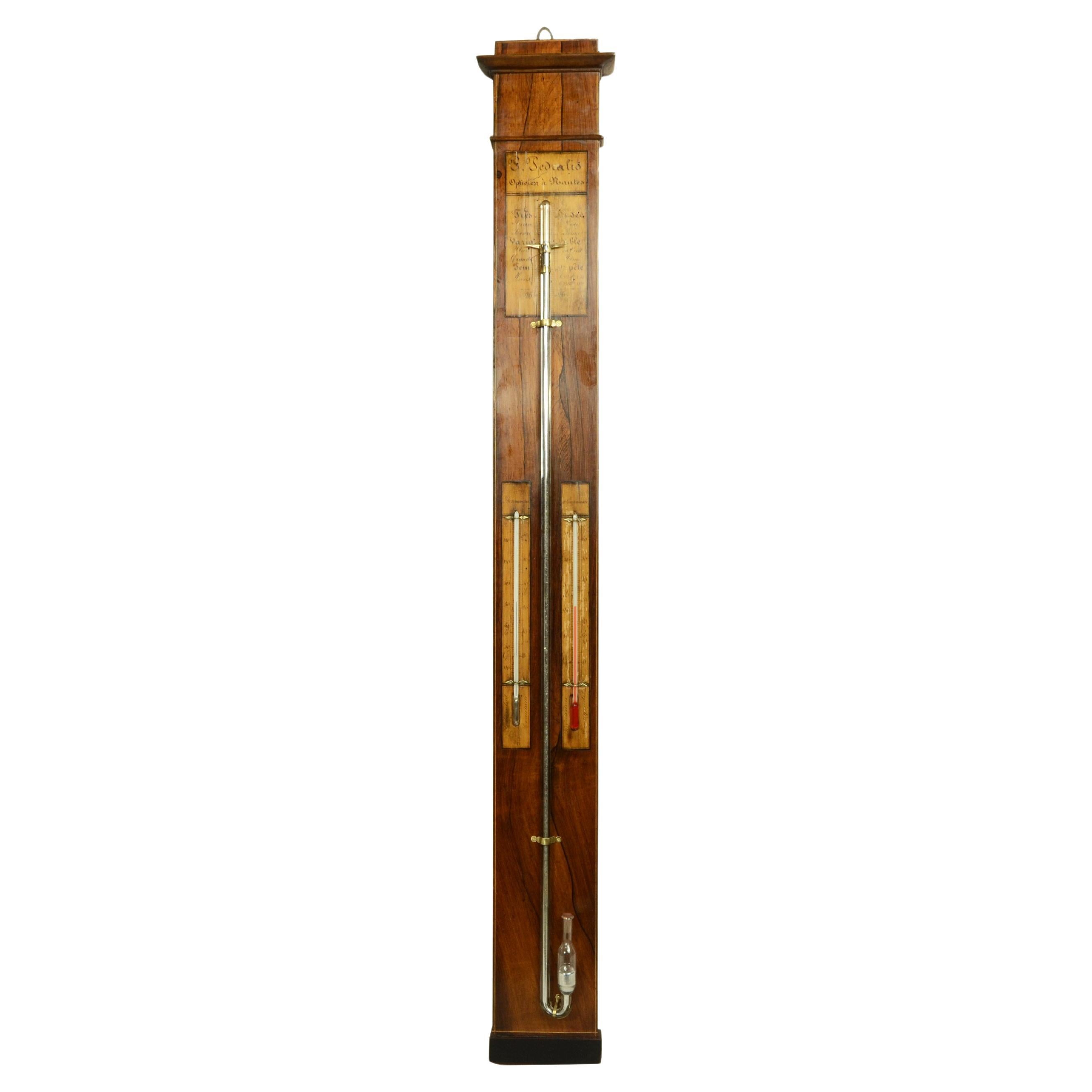 Barometro francese in legno firmato P. Pedralio Opticien à Nantes XIX secolo