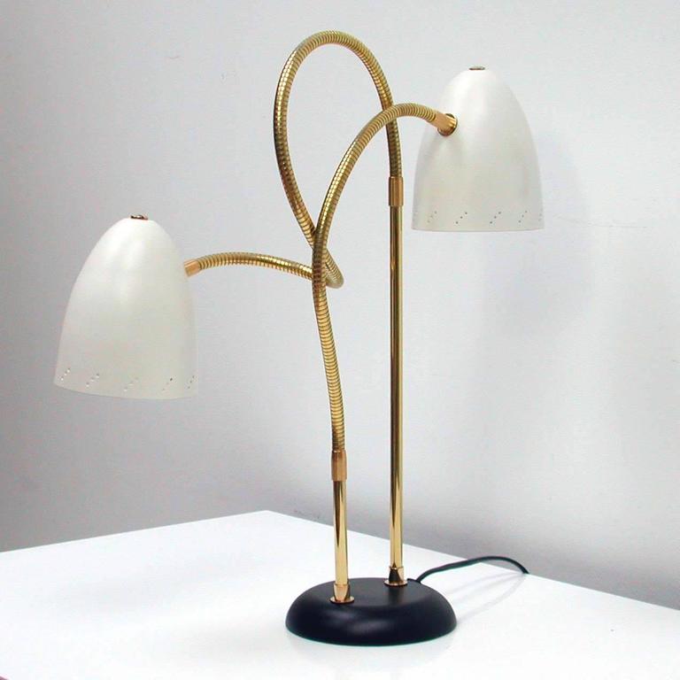 Italian 1950s Double Gooseneck Table Lamp at 1stDibs