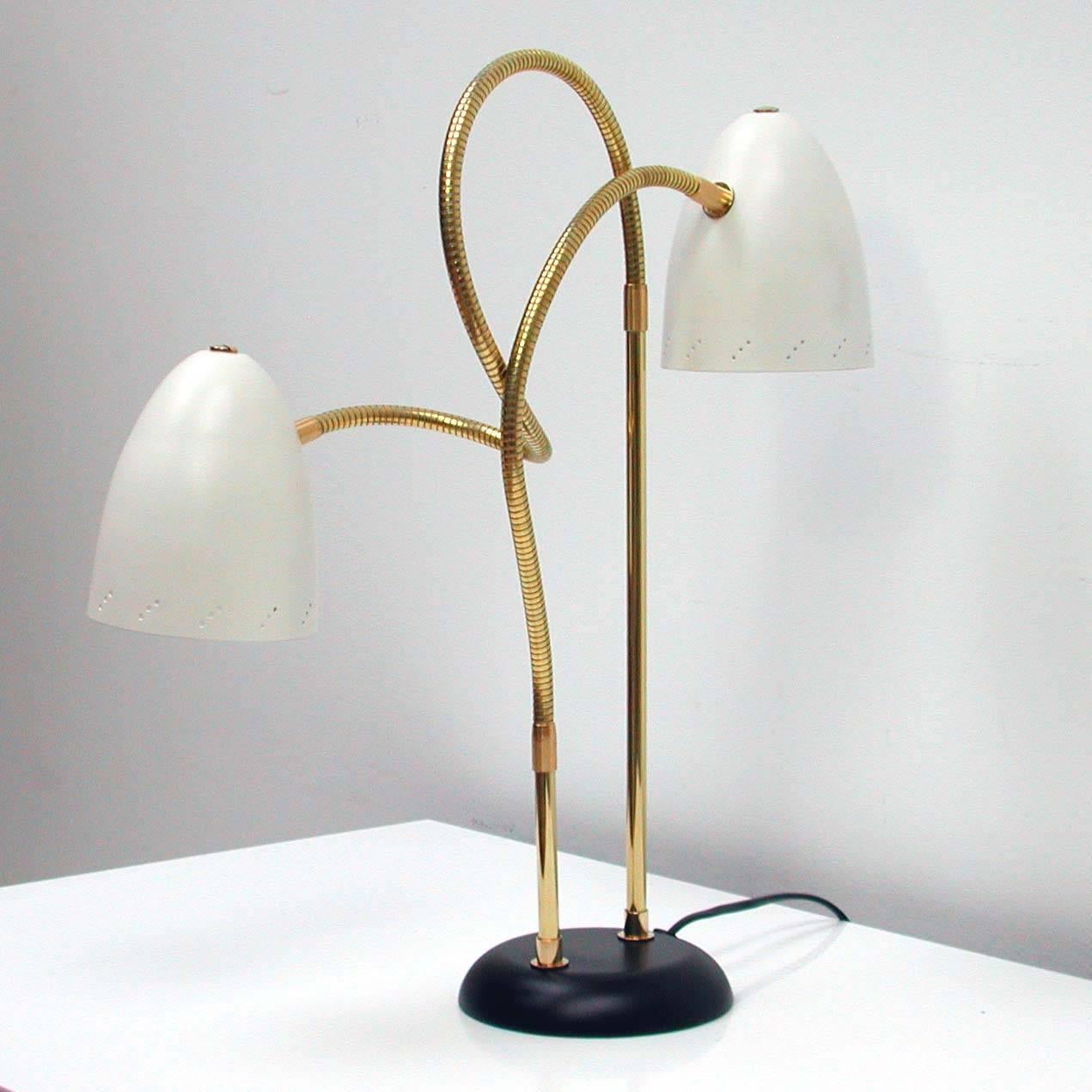 Lacquered Italian 1950s Double Gooseneck Table Lamp