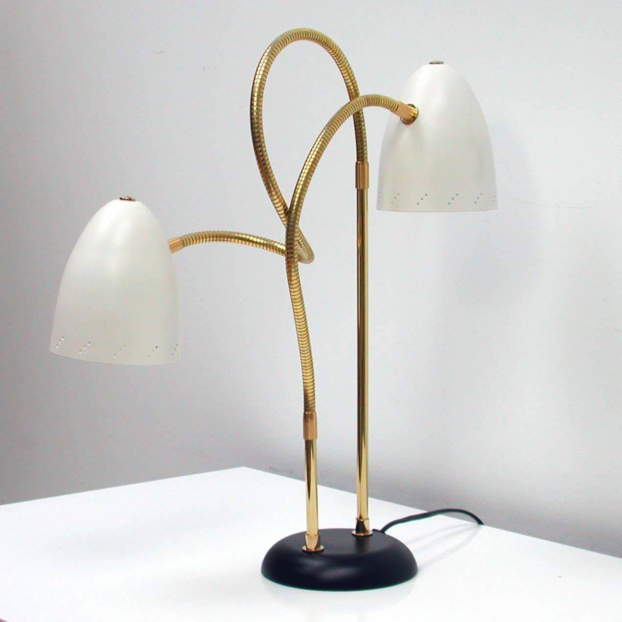 Italian 1950s Double Gooseneck Table Lamp For Sale at 1stdibs