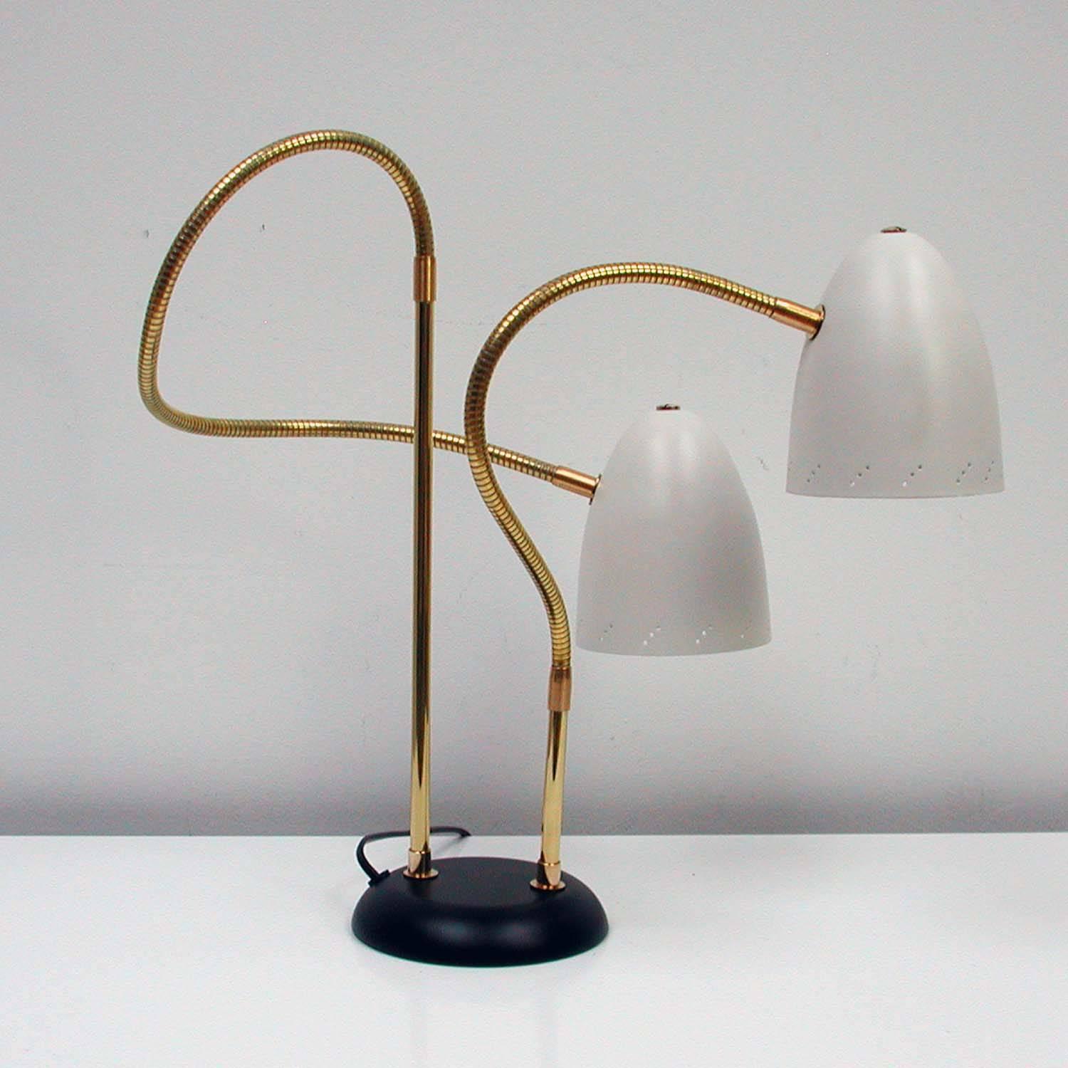 Italian 1950s Double Gooseneck Table Lamp For Sale at 1stdibs