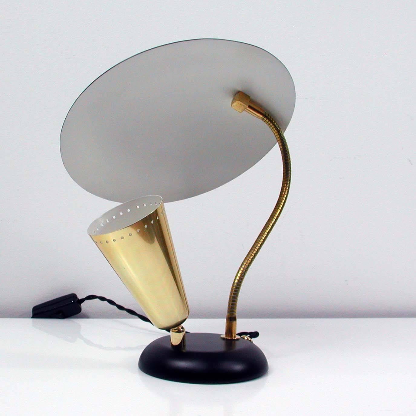 Italian Mid-Century Brass and Metal Double Shade Table Lamp, 1950s 4