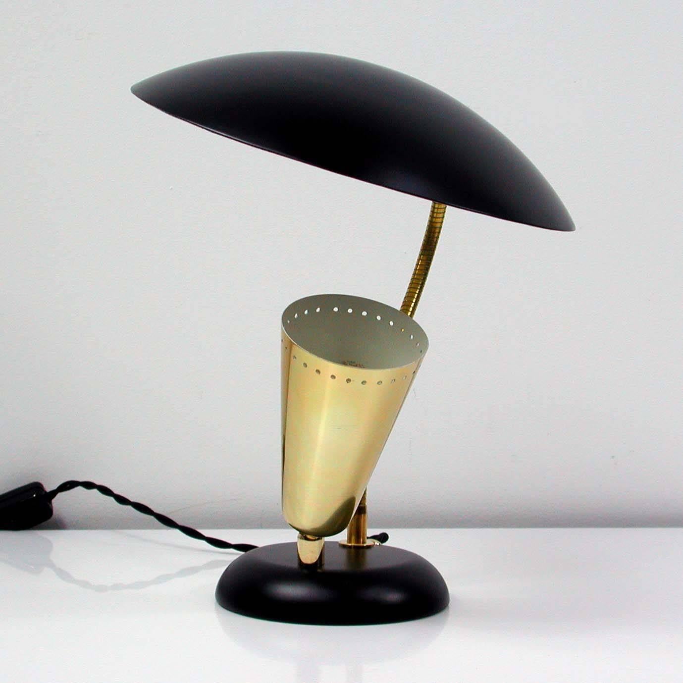 Italian Mid-Century Brass and Metal Double Shade Table Lamp, 1950s 3