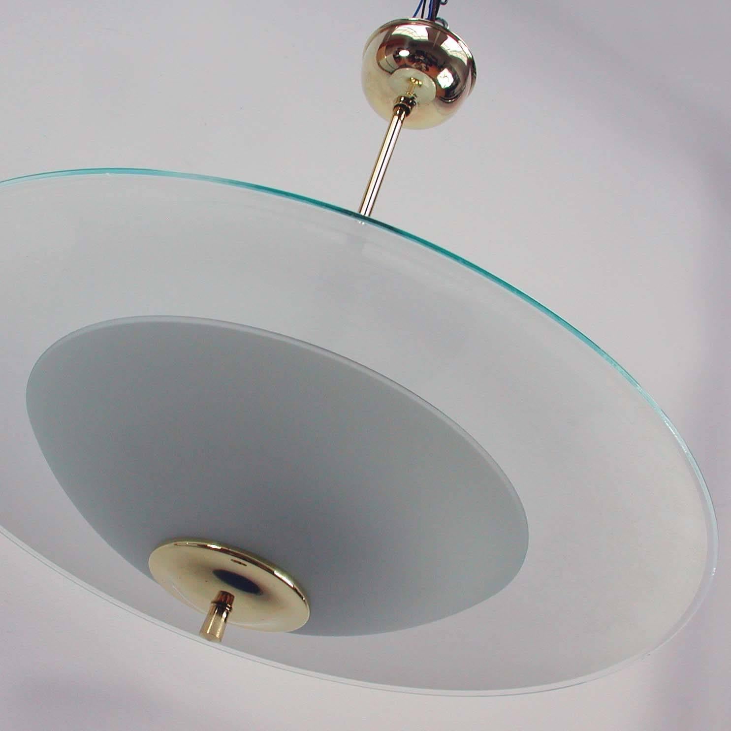 Brass Mid-Century Italian 1950s Fontana Arte Style UFO Chandelier