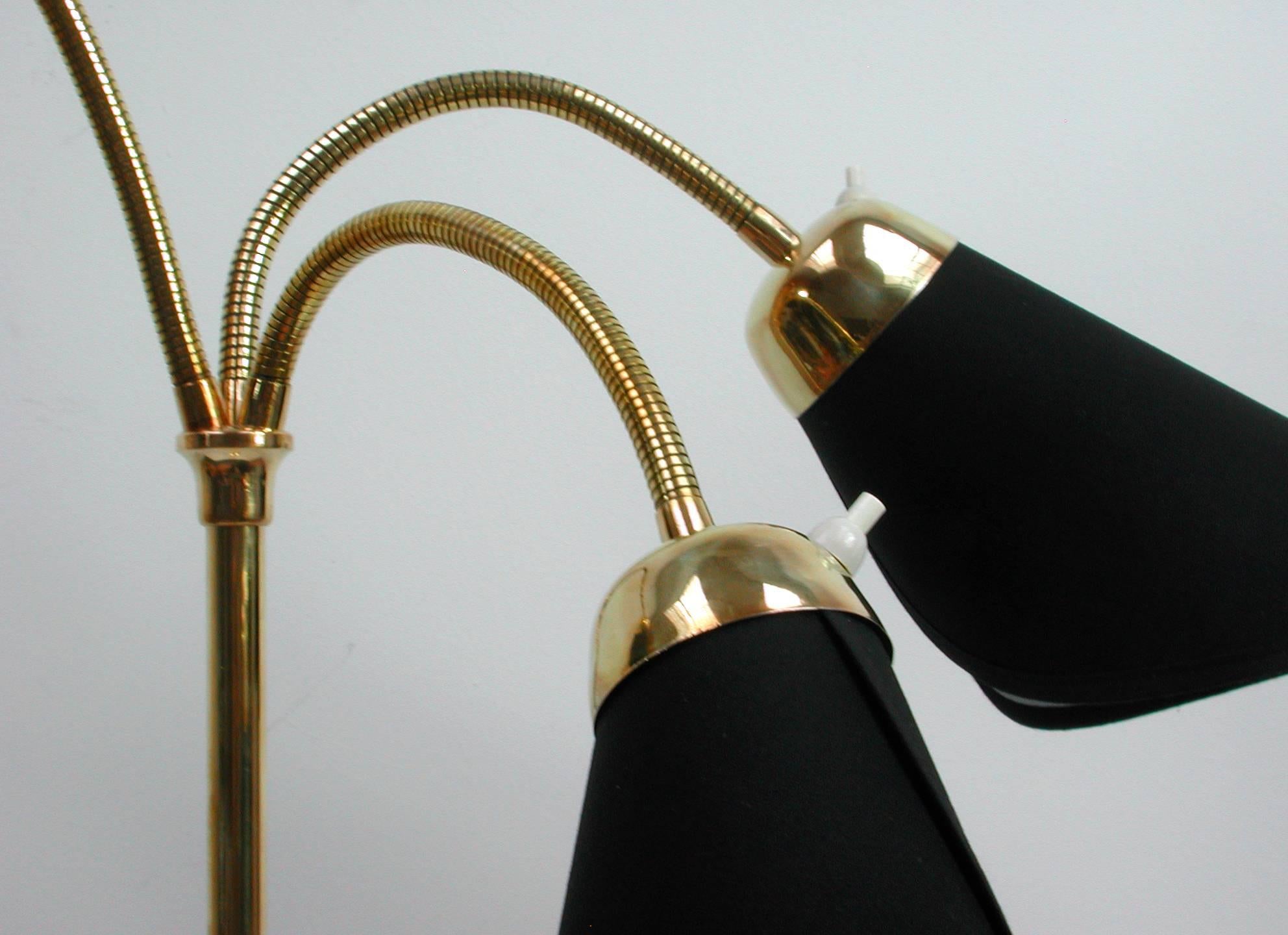 Mid-20th Century Mid-Century Italian Triple Gooseneck Floor Lamp, 1950s