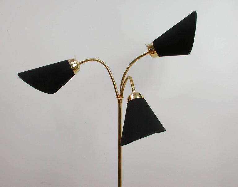 Mid Century Italian Triple Gooseneck Floor Lamp 1950s
