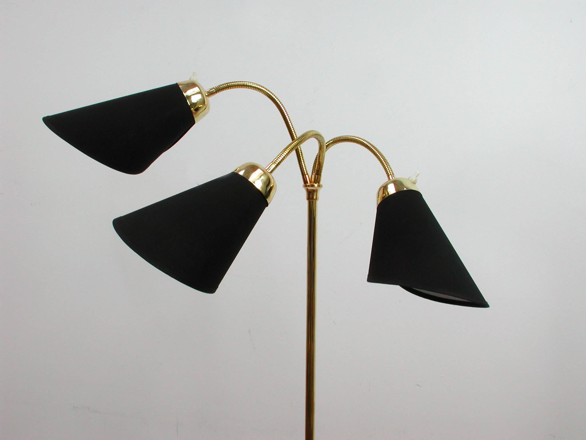 Mid-Century Italian Triple Gooseneck Floor Lamp, 1950s 1