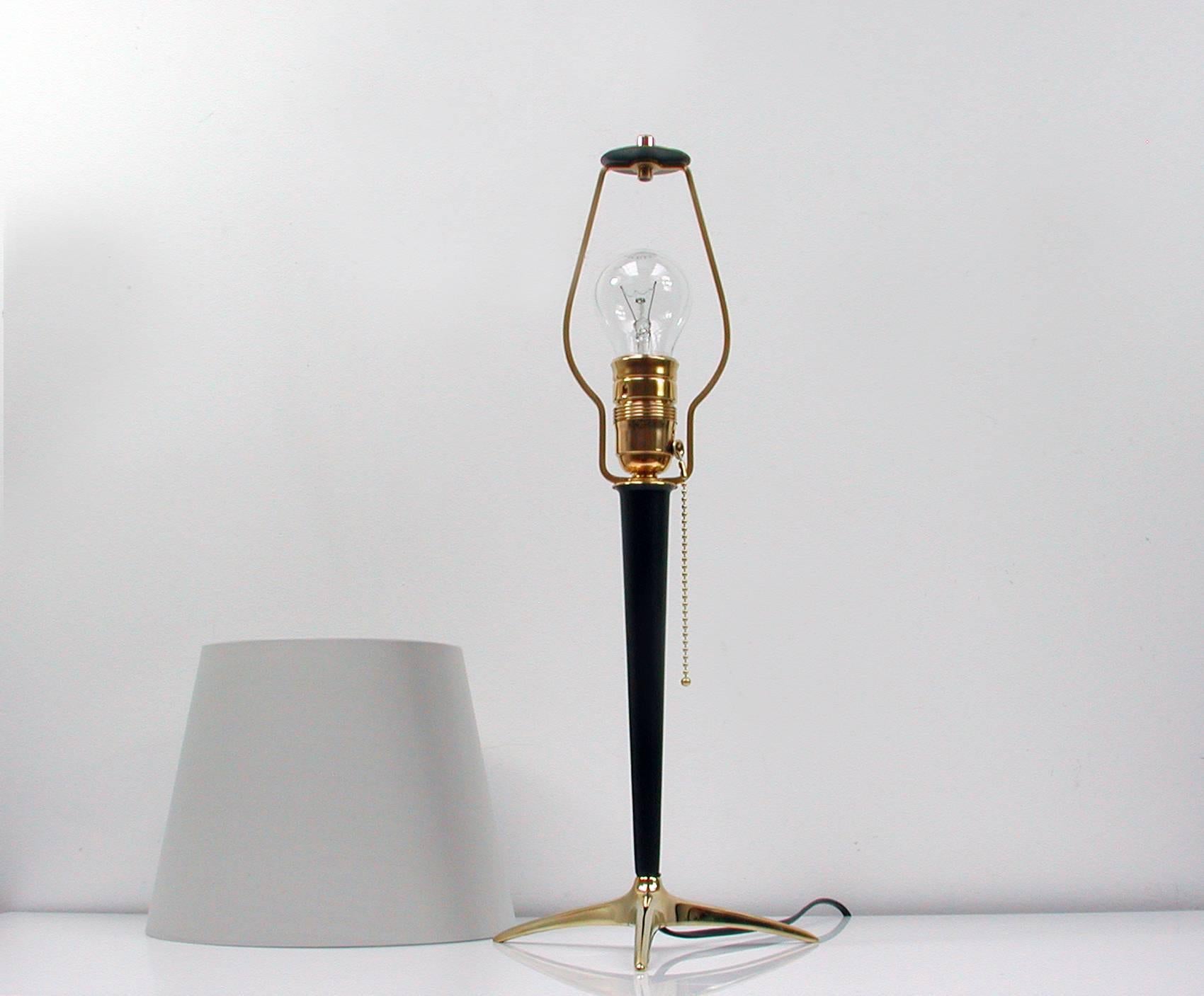 Mid-20th Century Mid-Century Brass and Metal Table Lamp in the Manner of J.T. Kalmar For Sale