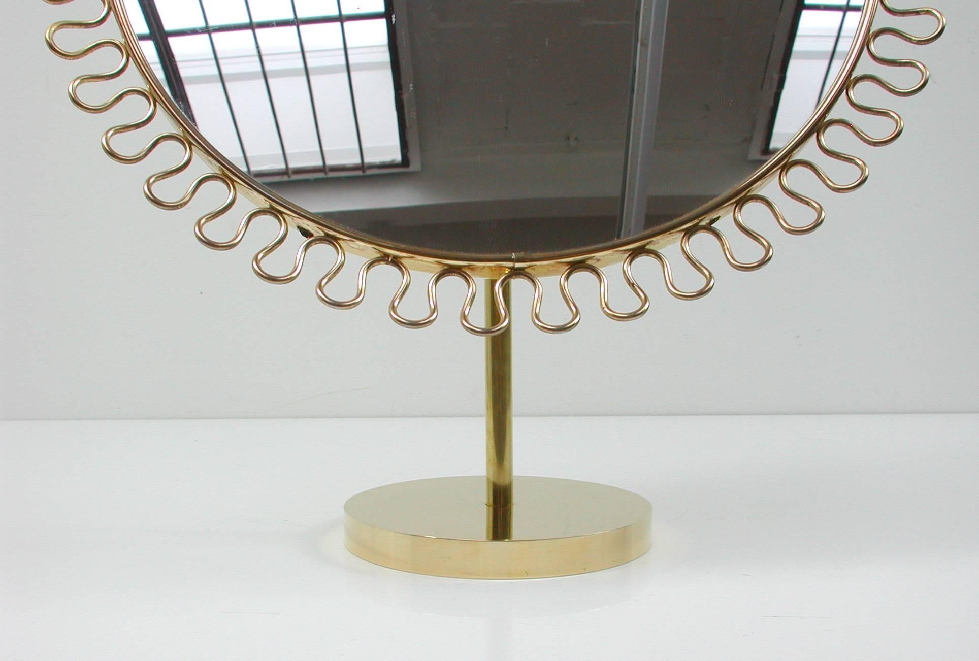 Mid-Century Modern Mid-Century Sculptural Brass Vanity Table Mirror in the Manner of Josef Frank