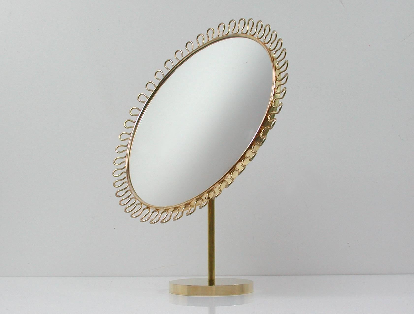 Mid-Century Sculptural Brass Vanity Table Mirror in the Manner of Josef Frank 1
