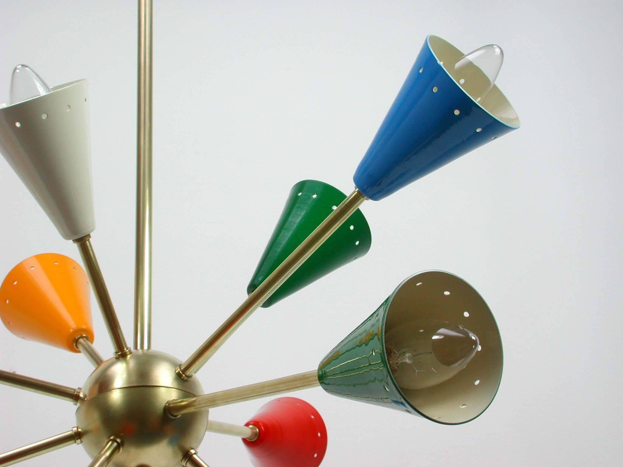 Mid-Century Modern 1950s Italian Multi Color Sputnik Chandelier in the Manner of Stilnovo