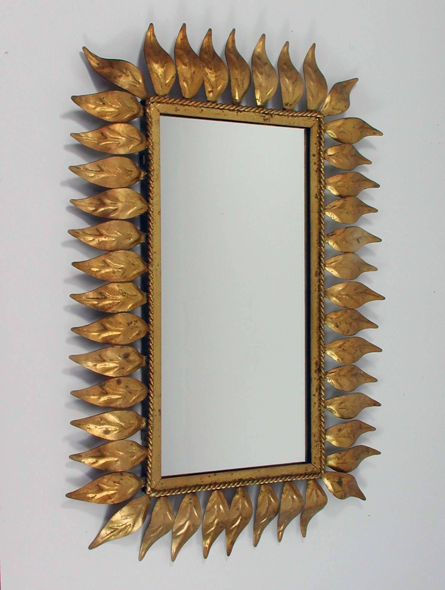 Mid-Century Modern Mid-Century Spanish Sunburst Gilt Wall Mirror, 1950s