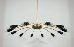 1950s, Italian Mid-Century 12-Light Sputnik Chandelier in the Manner of Stilnovo