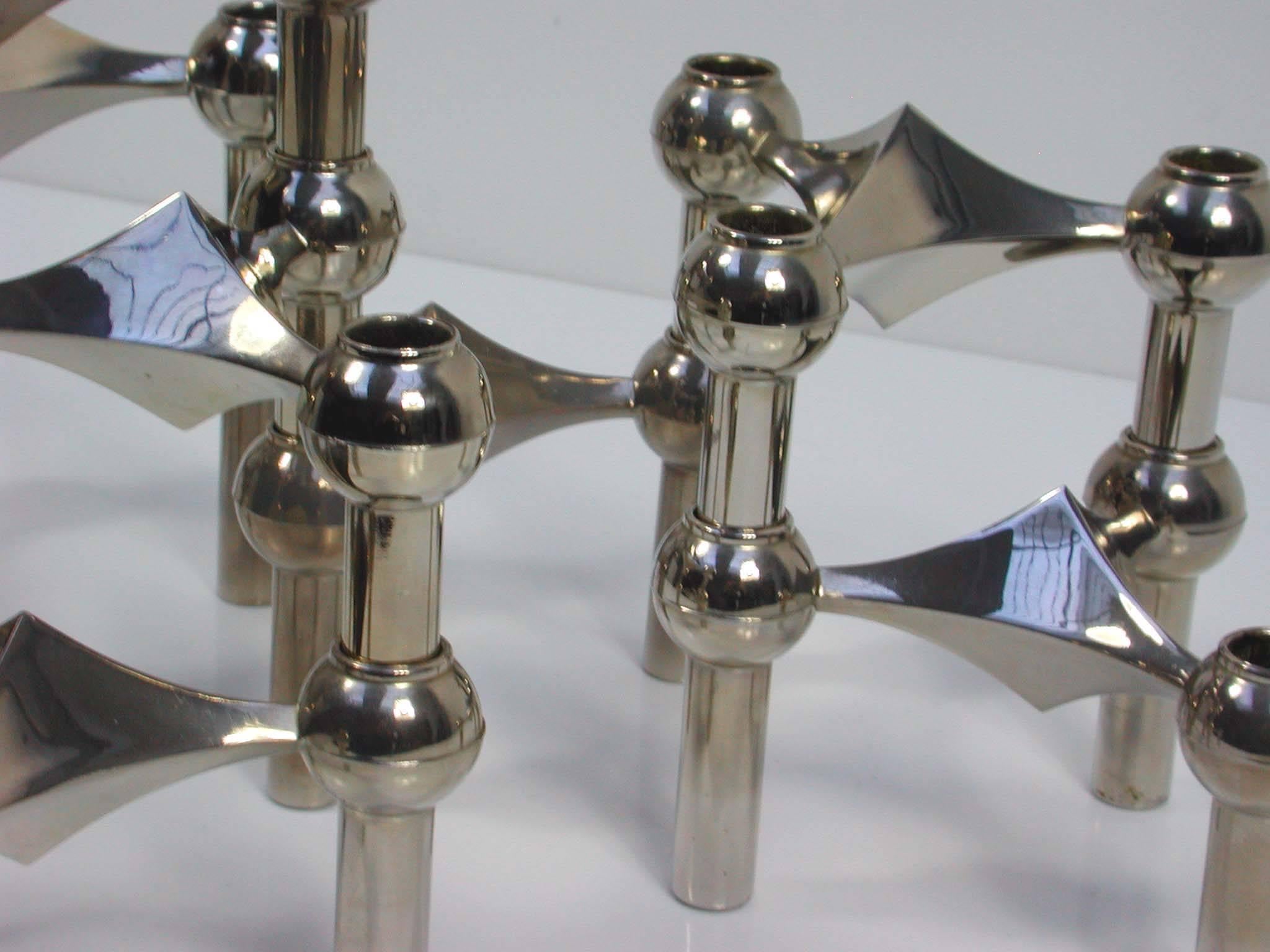Plated Mid-Century Modular Chrome Candlesticks by Fritz Nagel and Caesar Stoffi