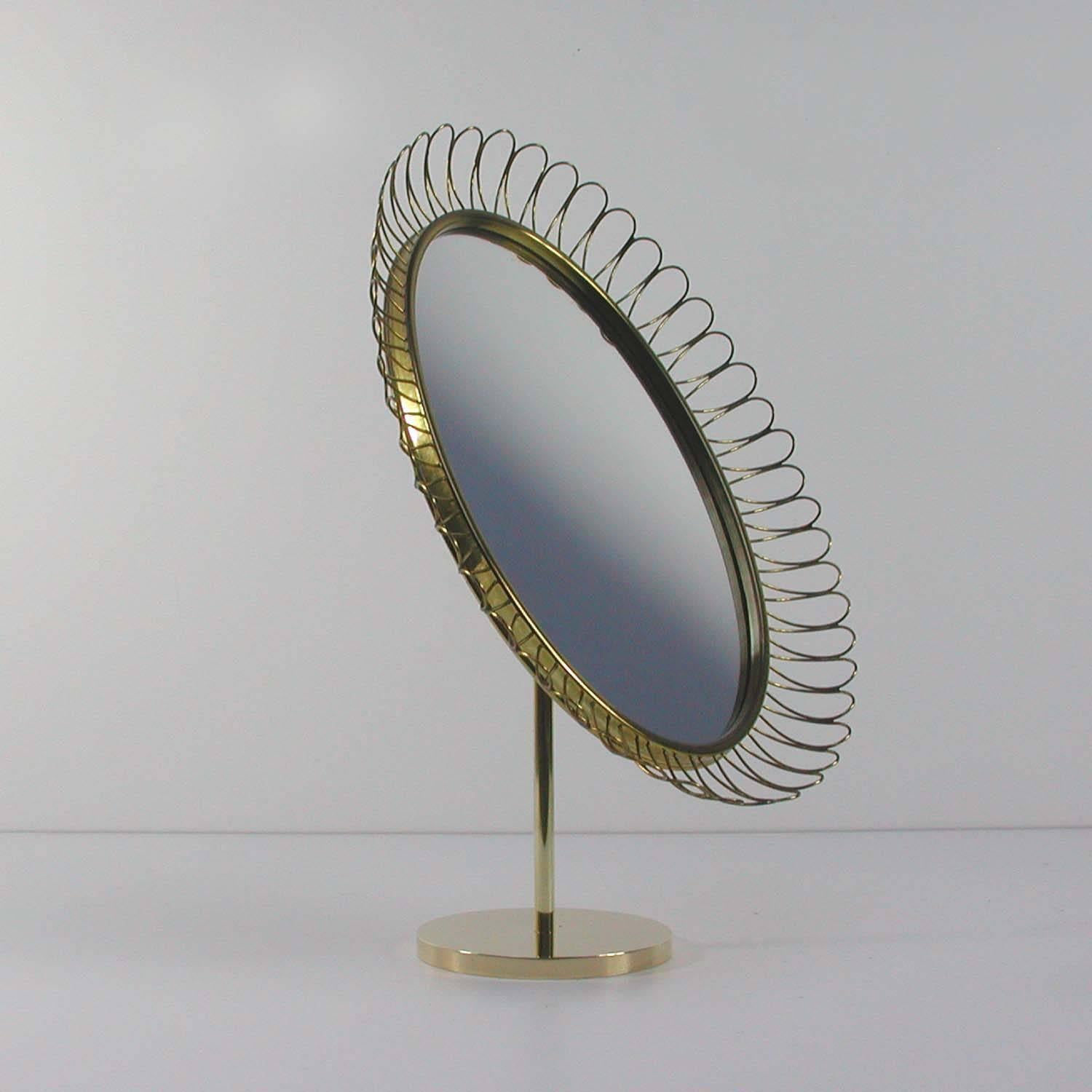 Mid-Century Modern Mid-Century Oval Brass Table Mirror in the Manner of Josef Frank, 1950s